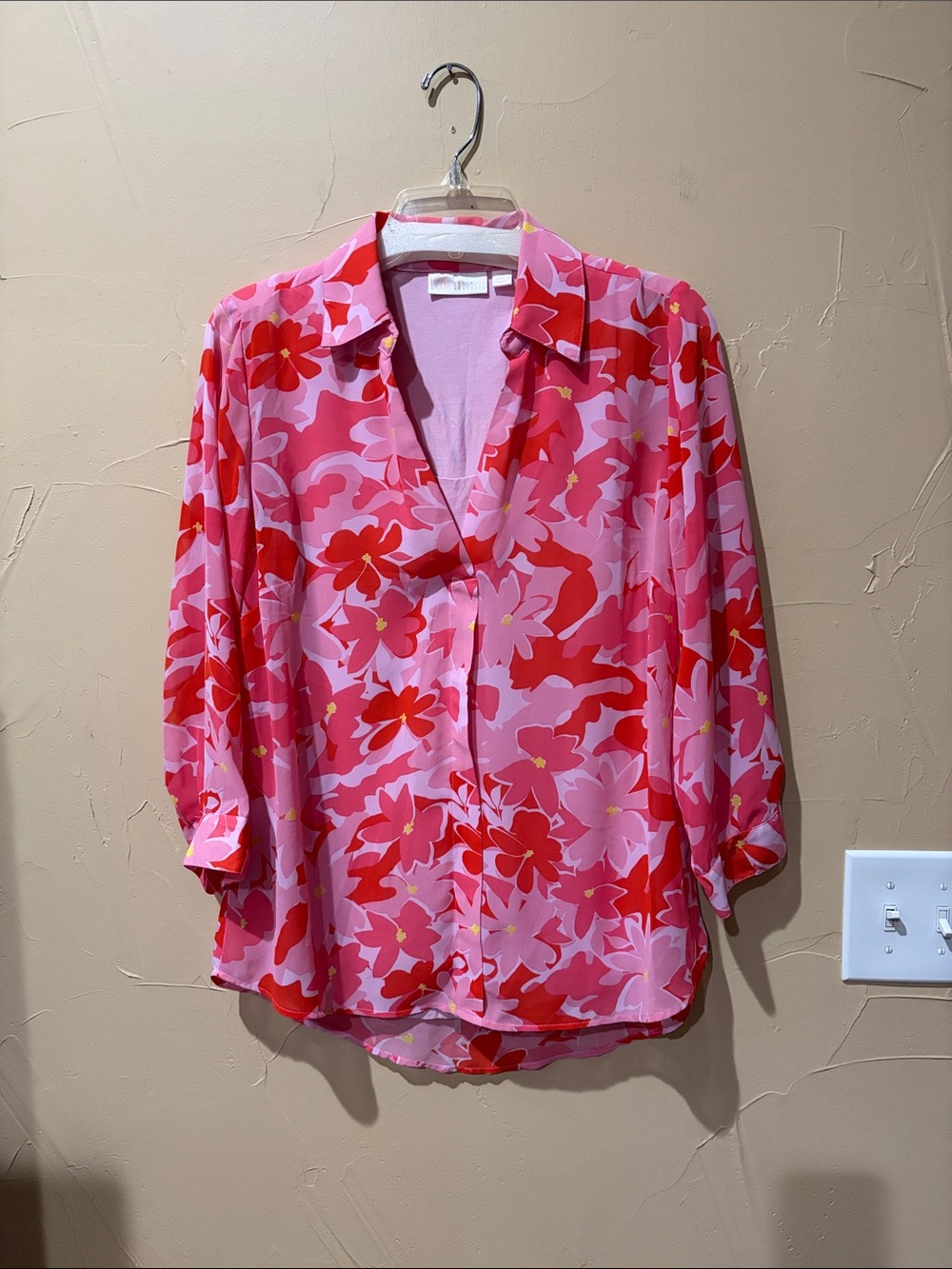 Belle by Kim Gravel Pink and Red Floral Button-Front Blouse